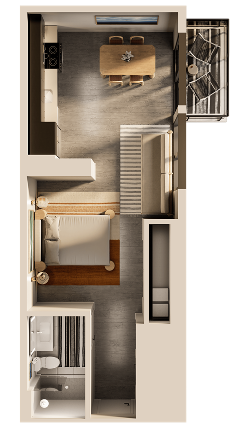 Floor plan for studio, 1 bath, 566 sqft